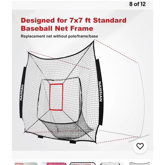 Baseball Batting Cage NET ONLY Adjustable Strike Zone for Kids Practice, 7X7 - Picture 9 of 9